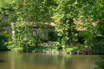 Canvas Print - Loiret river in Olivet village. Centre-Val-de-Loire region