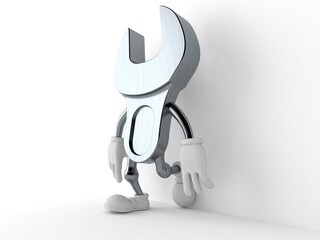 Poster - Wrench character leaning on wall on white background