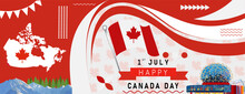 Canada National Day Banner Design. Canadian Flag Theme Graphic Art Web Background. Abstract Geometric Celebration Decoration, White Red Color. Canada Flag Vector Illustration.