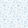 © Ольга Гладій - Back to School Seamless pattern, school supplies background. Vector illustration in doodle, simple line style