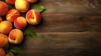 Wall Mural - peaches on a wooden table. Generative Ai. 