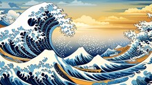 Great Wave In Ocean As Japanese Style Illustration Wallpaper Generative AI
