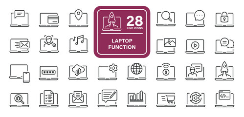 Canvas Print - Laptop function, computer or notebook line icons. Editable stroke. For website marketing design, logo, app, template, ui, etc. Vector illustration.