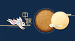 © Graphicstore - Mid autumn festival poster design with a rabbit and mountain background. Chinese wording translation: Mid Autumn