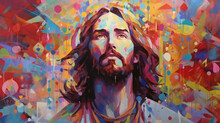 A Painted Portrait Of Jesus, Colorful, Wallpaper, Generative AI