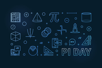 Wall Mural - Pi Day Mathematical Constant concept vector outline horizontal blue banner - Mathematics illustration