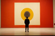 © Diio - Generative AI A man looking at an abstract painting in an art gallery, back view