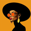Beautiful african american woman with hat and sunglasses, fashion model, vector illustration