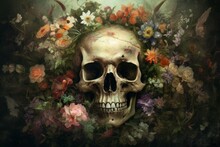 Skull Flowers Art. Generate Ai