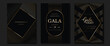 © TWINS DESIGN STUDIO - Luxury gala invitation card background vector. Golden elegant geometric shape, gradient gold lines on dark background. Premium design illustration for wedding and vip cover template, grand opening.