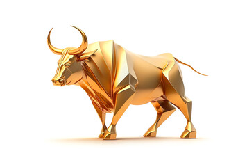 Wall Mural - Beautiful golden bull, gold trophy, illustration generative AI