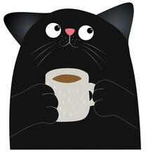 Black Cat Holding A Cup Of Coffee Vector Illustration 