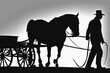 horse pulls a cart silhouette. AI Generated