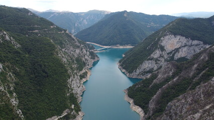 Wall Mural - Piva Lake and Canyon, Montenegro. Aerial view.