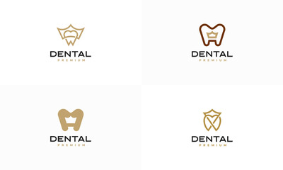 Wall Mural - set of dental king logo designs concept vector, luxury dental health logo symbol