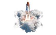 Space Shuttle Launch 3D Rocket Clouds Business On Transparent Background. Generative AI