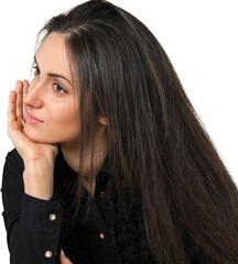 Wall Mural - Young woman with her hand on her chin