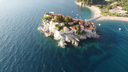 Wall Mural - Sveti Stefan, Montenegro. Aerial view.