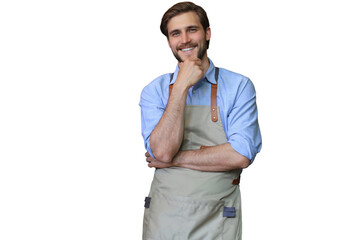 Wall Mural - Shot of happy young bar owner standing and looking at camera, smiling on a transparent background.