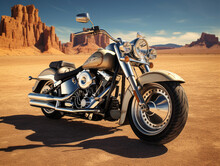 Cruiser Motorcycle In The Desert.