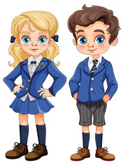 Wall Mural - Student Boy and Girl in Uniform Vector