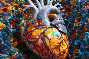 Aufkleber - An abstract representation of a human heart, composed of colorful swirls and patterns, conveying the energy. Generative AI technology.