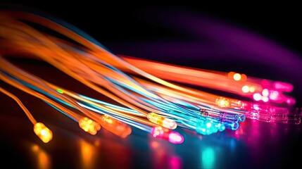 colored electric cables and led. optical fiber, intense colors, background for technology image and new business trends created generative ai