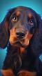 Portrait of a puppy, setter on a black background. Close-up. Generative AI