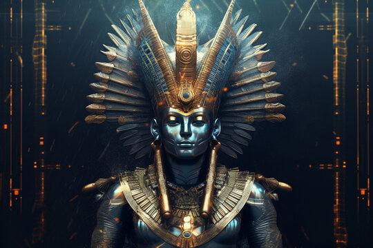 divine pharaoh: an abstract representation of an egyptian god in majestic form, adorned with a headd