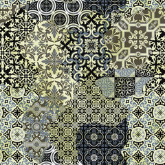 geometric azulejos ceramic tiles patchwork wallpaper abstract vector seamless pattern grunge effect 