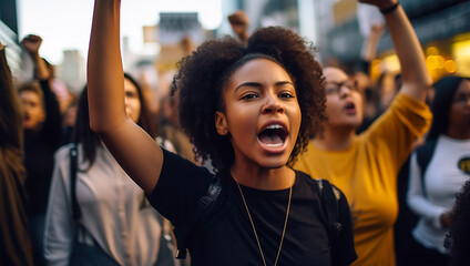 Wall Mural - Black lives matter activist movement protesting against racism and fighting for equality - Demonstrators from different cultures and race protest on street for justice and equal rights