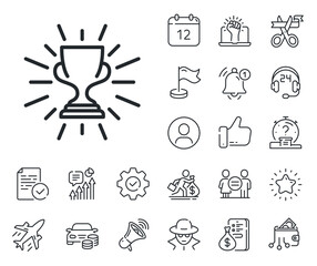 Wall Mural - Winner Trophy symbol. Salaryman, gender equality and alert bell outline icons. Award cup line icon. Sports achievement sign. Trophy line sign. Spy or profile placeholder icon. Vector