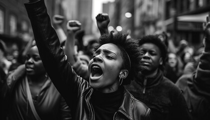 Wall Mural - Black lives matter activist movement protesting against racism and fighting for equality Demonstrators from different cultures and race protest on street for justice and equal rights