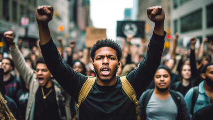 Wall Mural - Black lives matter activist movement protesting against racism and fighting for equality Demonstrators from different cultures and race protest on street for justice and equal rights