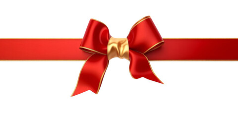 Wall Mural - red ribbon and bow with gold isolated against transparent background