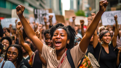 Wall Mural - Black lives matter activist movement protesting against racism and fighting for equality Demonstrators from different cultures and race protest on street for justice and equal rights