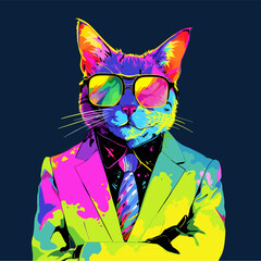 A stylish cat wearing sunglasses and a suit