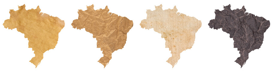 Wall Mural - set of maps of Brazil on old dark and brown crumpled grunge papers
