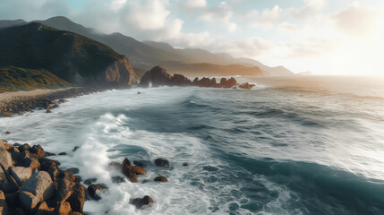 Poster - waves breaking on the rocks