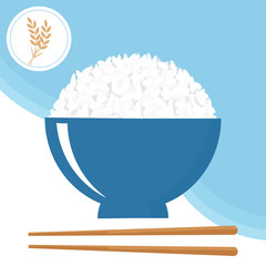 Poster - Rice bowl with chopsticks and rice plant circle sign vector illustration.