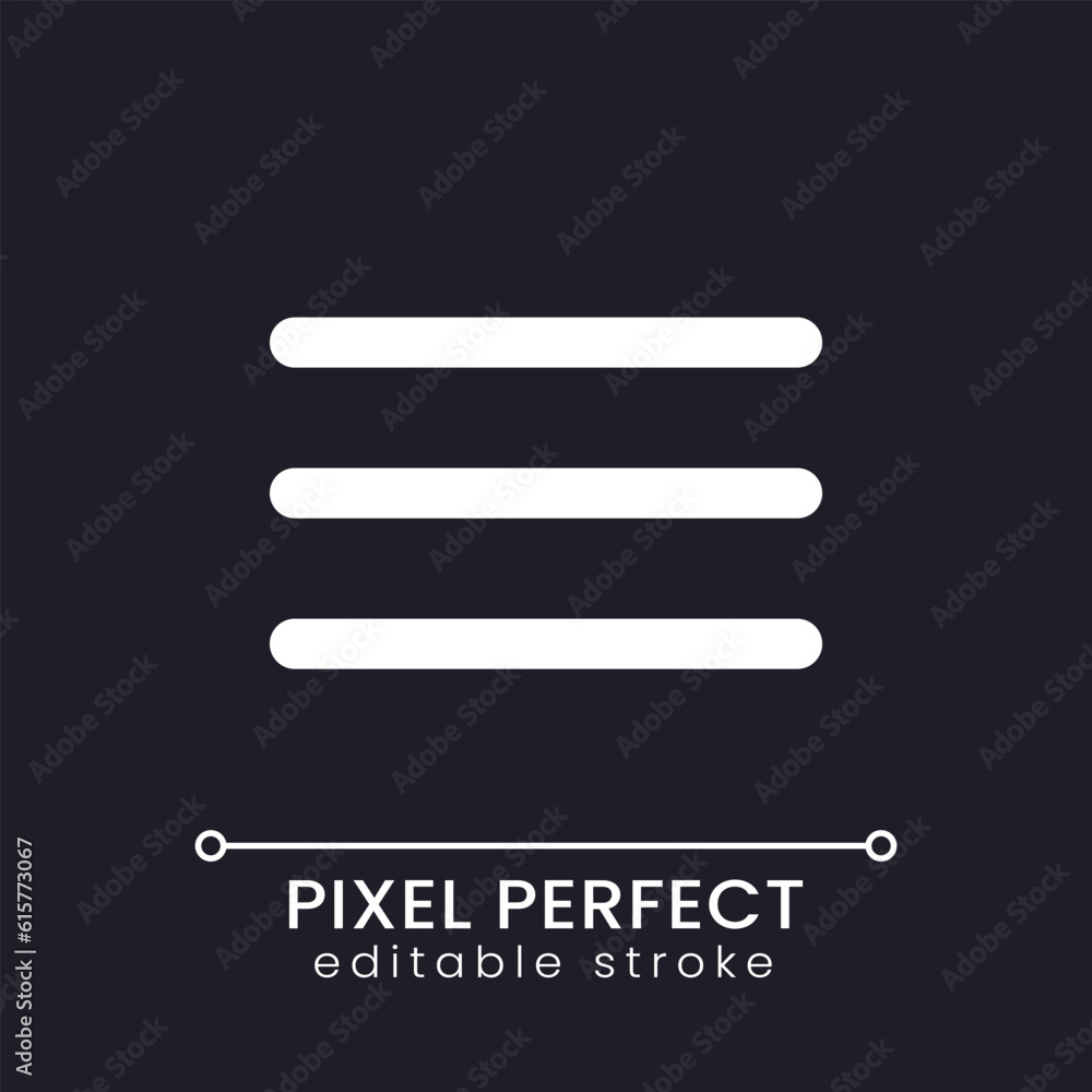 Hamburger menu pixel perfect white linear ui icon for dark theme. List ...