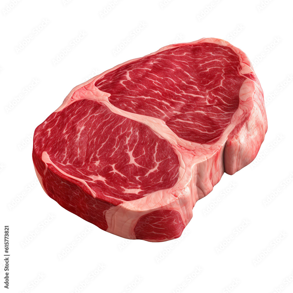 Ilustração Raw Beef Rib eye steak, angle view, photo, realistic 3d ...
