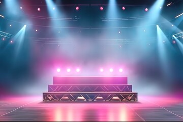 Wall Mural - empty stage with neon lighting. generative ai.