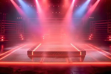 Wall Mural - empty stage with neon lighting. generative ai.