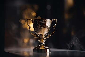 Golden Trophy with Copy Space for Text. Commercial Photography