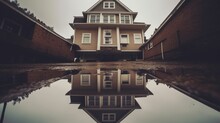 Imprint Of The House On The Water. Upside Down House. Generative AI