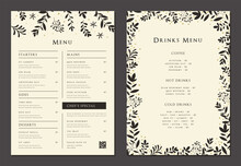Floral Elegant Templates. Wedding And Restaurant Menu. Good For Banners, Greeting And Business Cards, Invitations, Flyers, Brochure, Post In Social Networks, Advertising, Events And Page Cover.