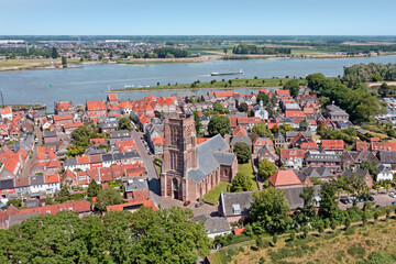 Canvas Print - Aerial from the historical city Woudrichem at the river Merwede in the Netherlands