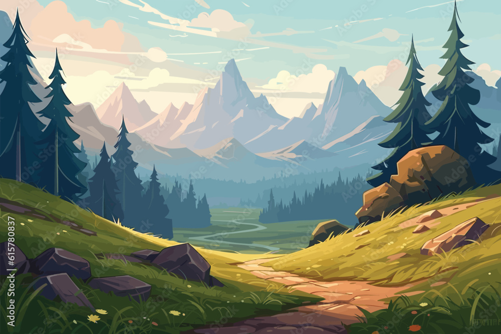 mountain landscape with mountains and clouds Stock Vector