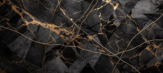 Wall Mural - black gold marble stone texture surface background. generative ai technology.
